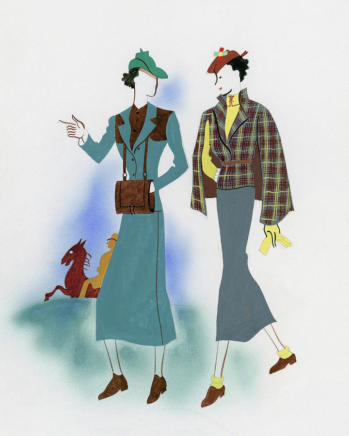 Two Fashionable Women Walking In Park Digital Art by Raymond de Lavererie Two Fashionable Women Walking In Park Digital Art by Raymond de Lavererie