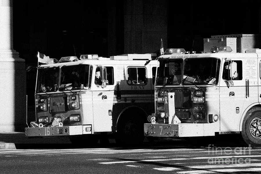Winter Photograph - two FDNY fire engines new york city by Joe Fox