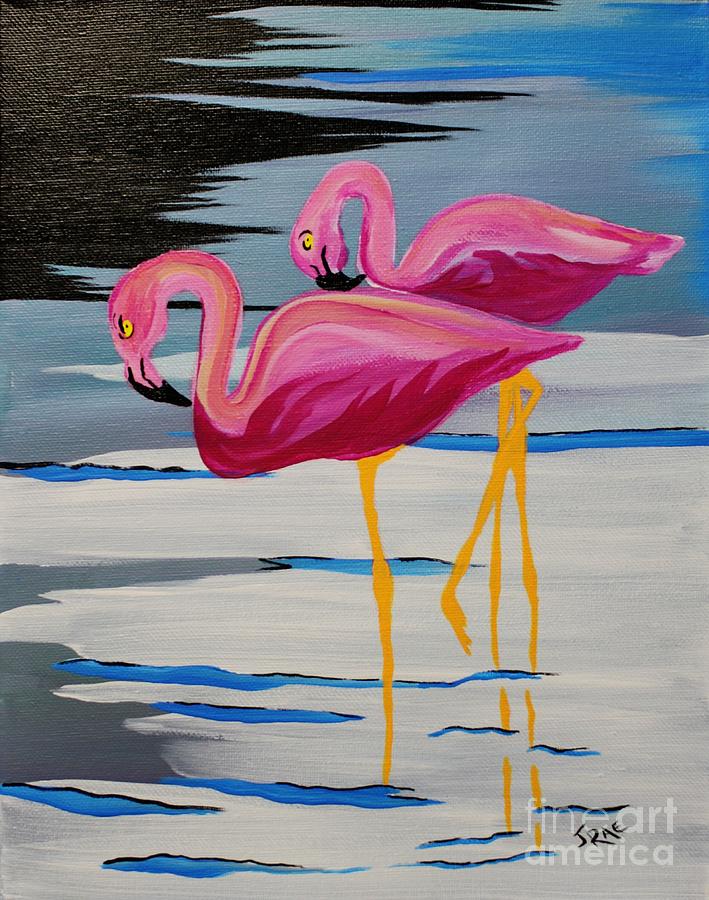 Flamingo Painting - Two Flamingos in Acrylic by Janice Pariza
