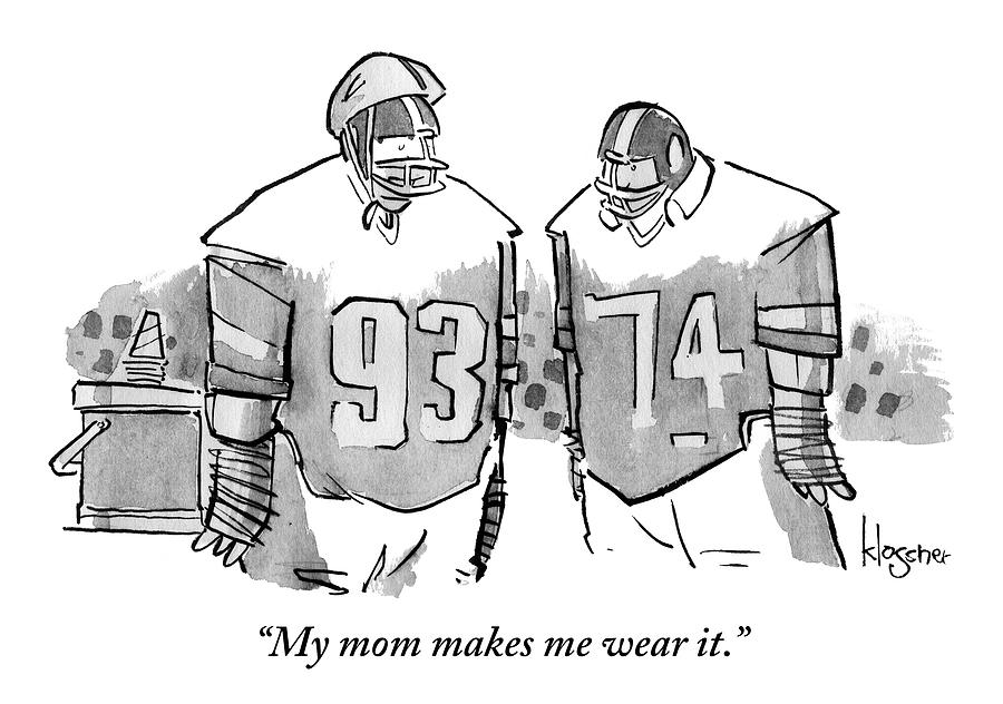 Two Football Players Are Talking To Each Other Drawing by John  Klossner