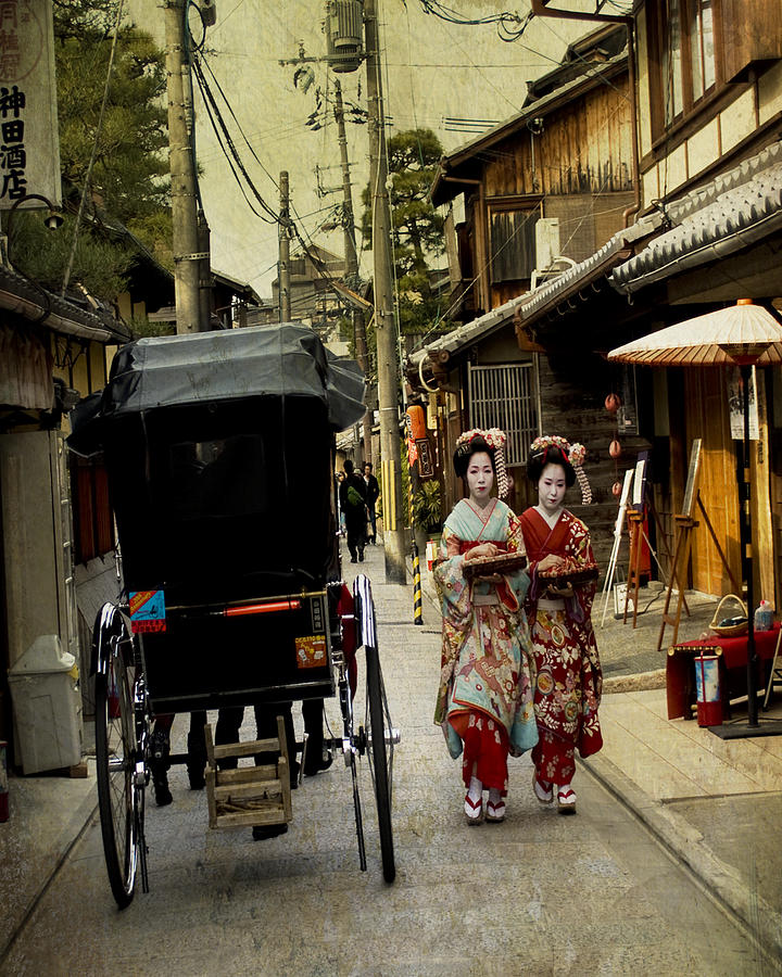 Asian Culture Photograph - Two Geishas and a Buggy by Juli Scalzi