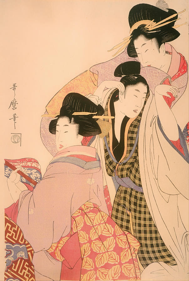 Vintage Painting - Two Geishas and a Tipsy Client by Mountain Dreams