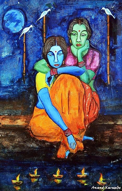 Two girl Painting by Anand Karambe