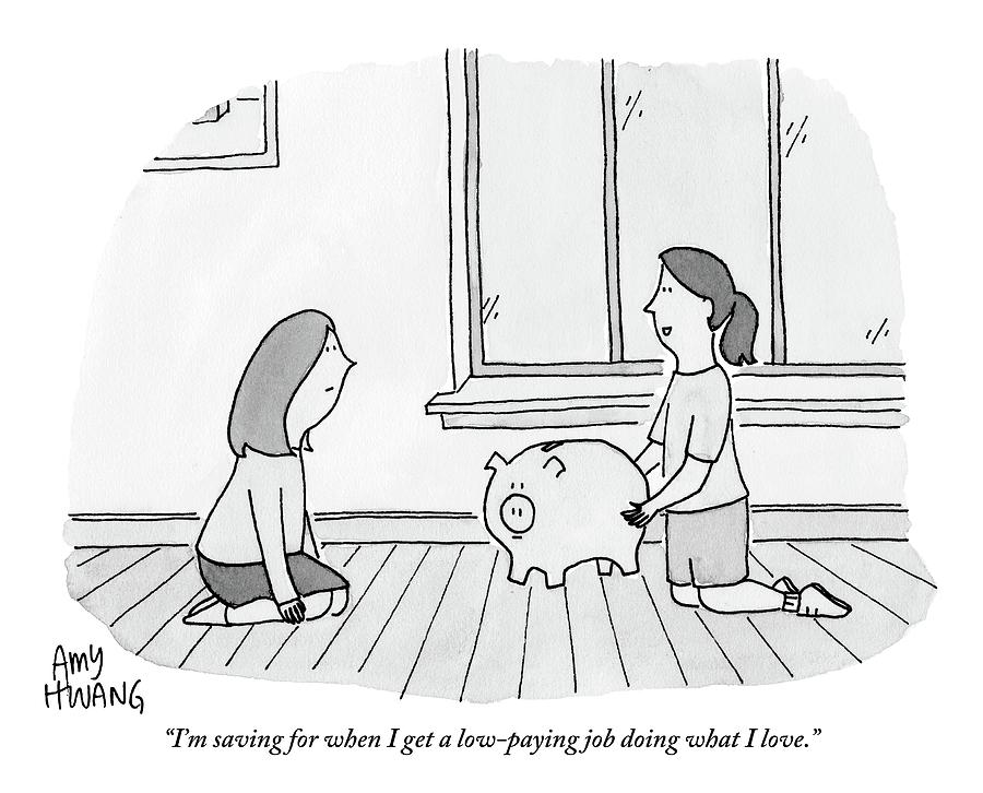 Two Girls Discuss Savings With A Piggy Bank Drawing by Amy Hwang