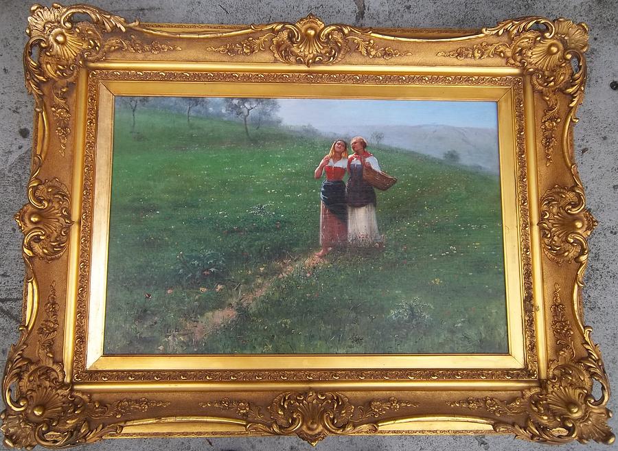 Two Girls in Field Painting by Pasquale Celommi