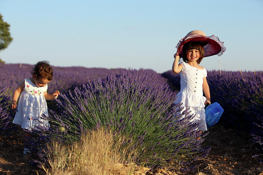 Nature Photograph - Two Girls Playing In A Field Of Lavender by David Santiago Garcia