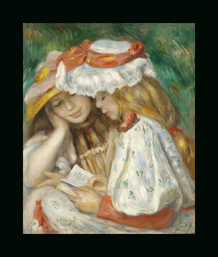 Two Girls Reading Duvet Painting by Renoir