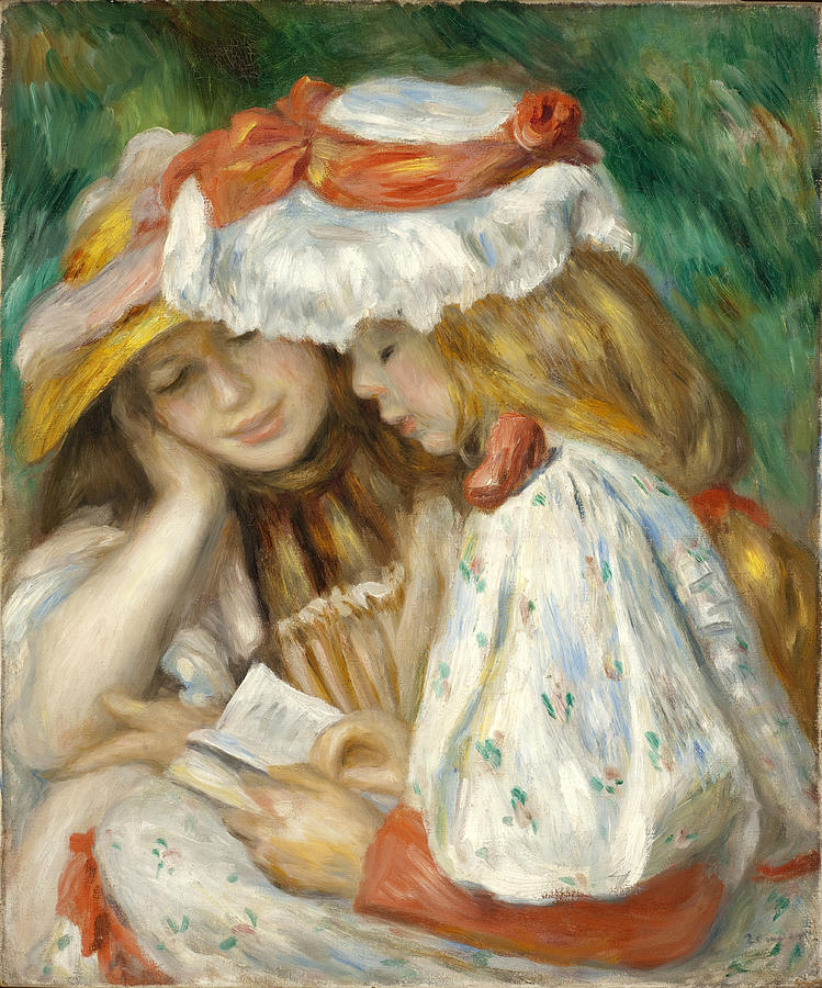 Two Girls Reading Painting by Pierre-Auguste Renoir
