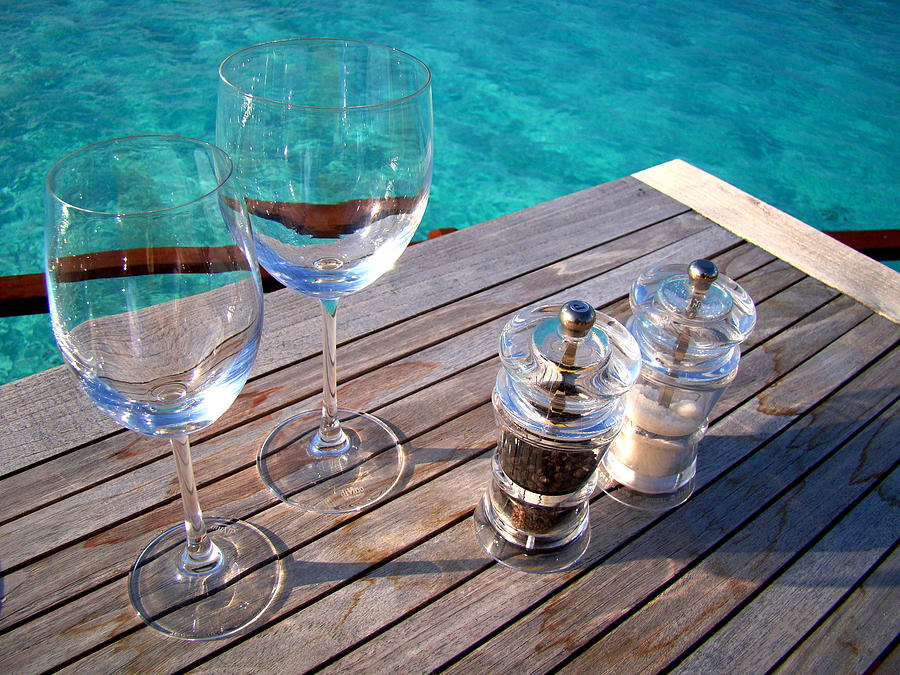 Two Glasses at the Blue Lagoon Photograph by Jenny Rainbow