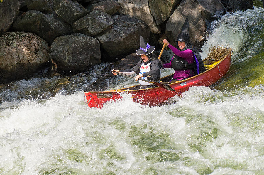 Two good looking witches shooting rapids Photograph by Les Palenik
