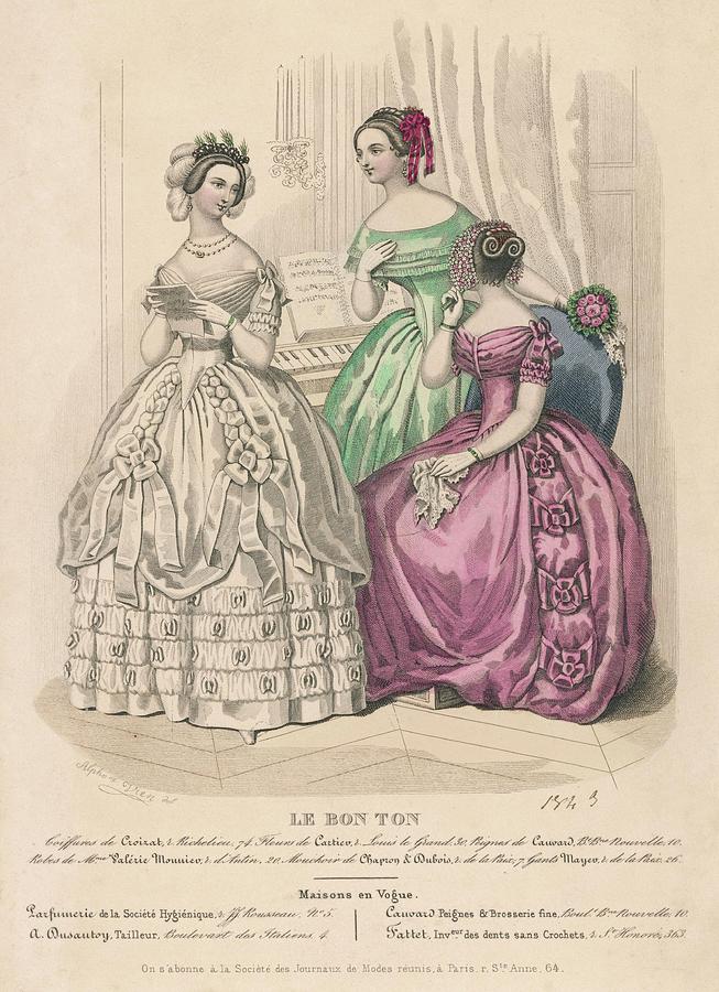 Two Gowns With Corsage En Coeur, One Drawing by Mary Evans Picture ...
