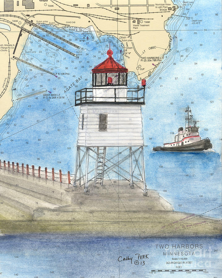 Two Harbors E Breakwater Lighthouse MN Cathy Peek Nautical Chart Map ...