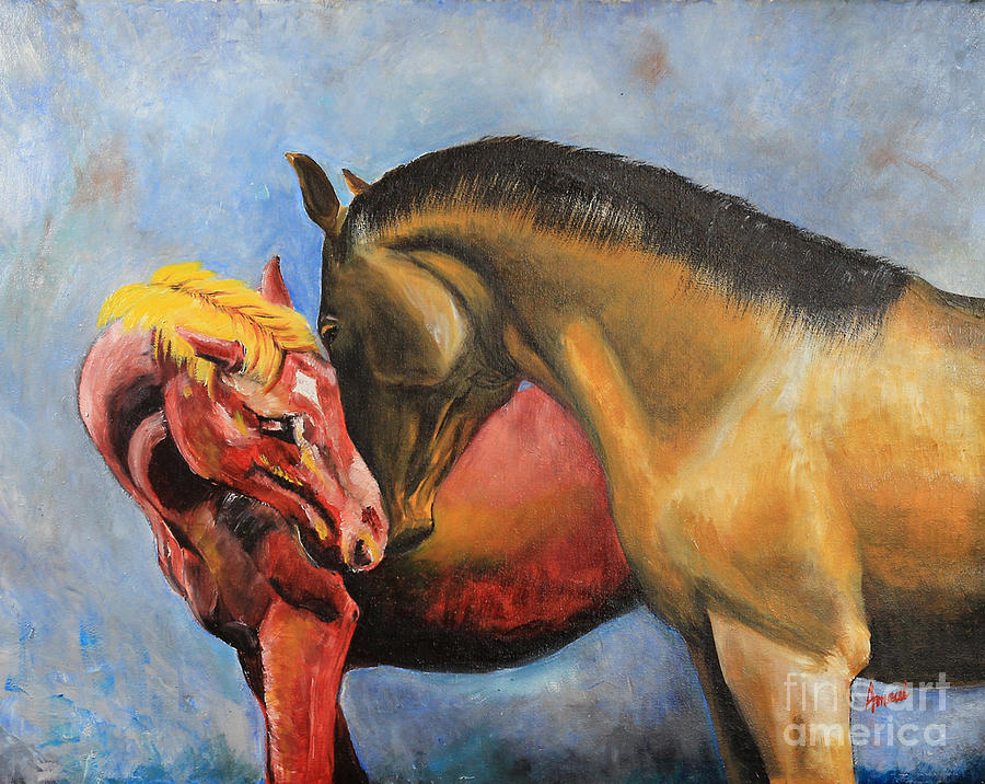 Two horses Painting by George Ameal Wilson