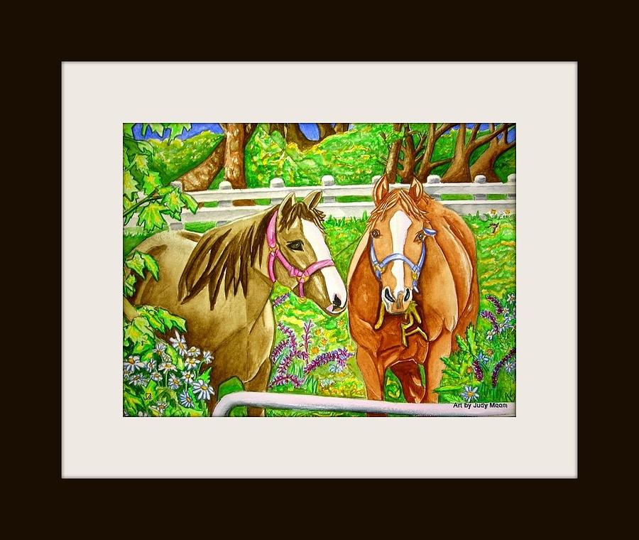 Horse Painting - Two Horses in the Front Pasture by Judy Moon