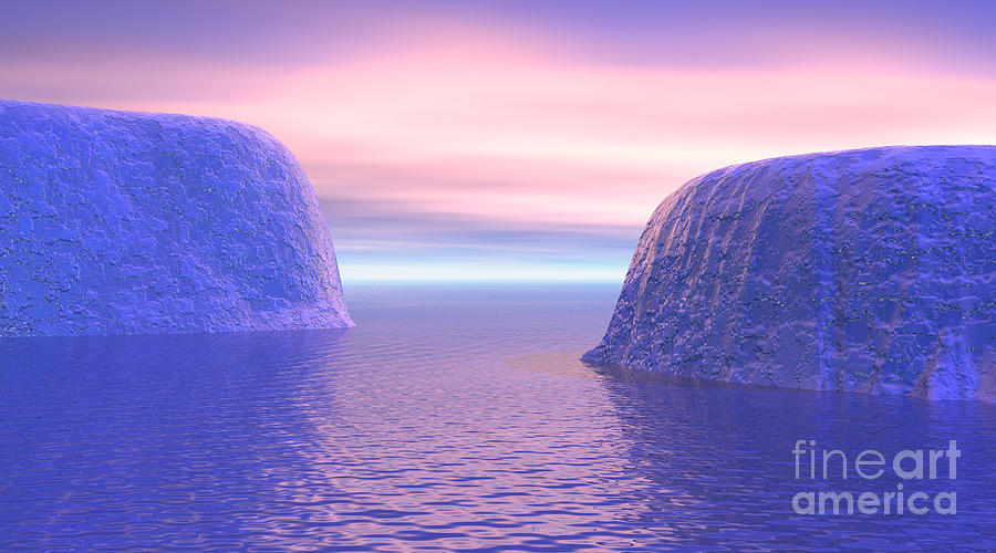 Abstract Digital Art - Two Icebergs Face To Face In The Ocean by Elena Duvernay