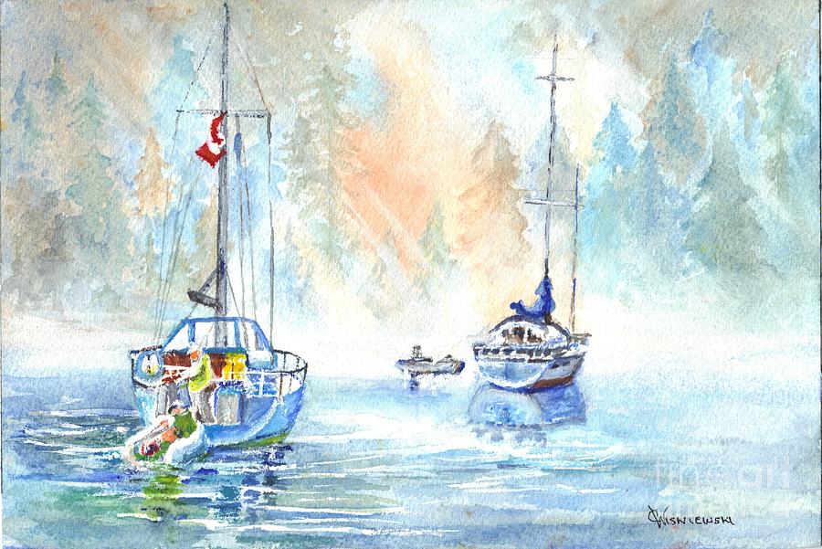 Boat Painting - Two in the Early Morning Mist by Carol Wisniewski