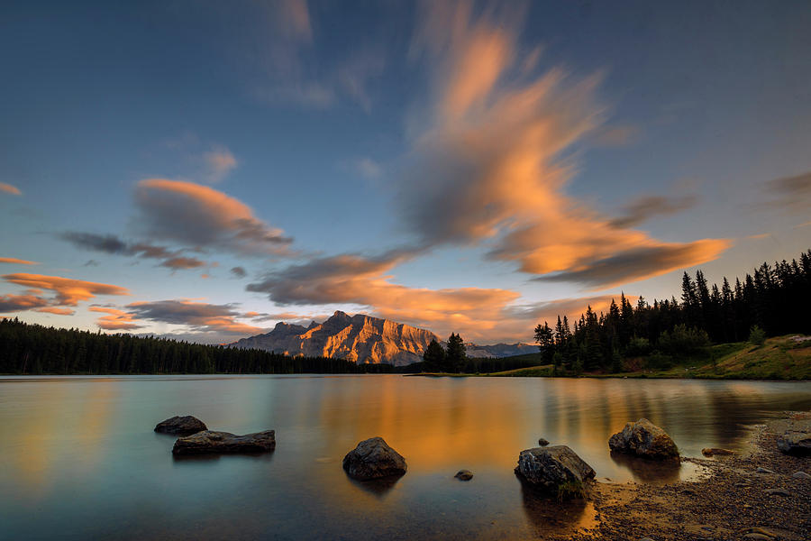 Two Jack Lake Sunset Photograph by Hua Zhu