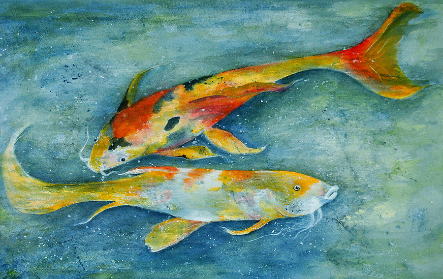 Two Koi Painting by Vallee Johnson