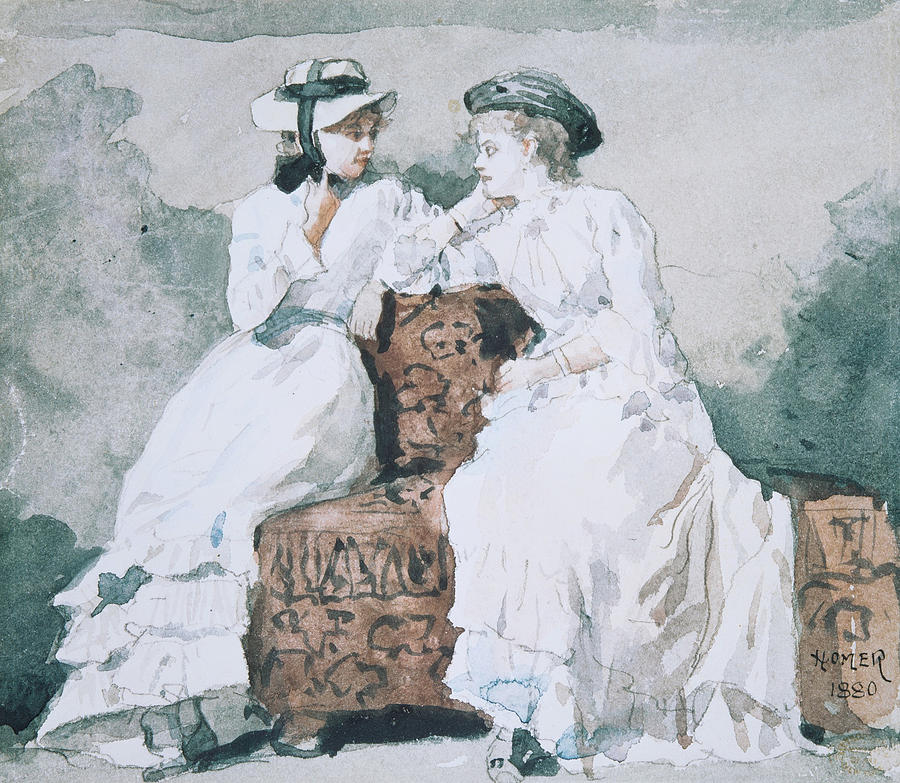 Two Ladies Drawing by Winslow Homer