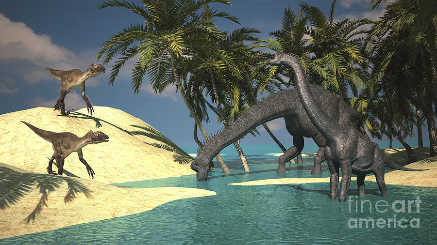 Two Large Brachiosaurus Grazing Digital Art by Kostyantyn Ivanyshen