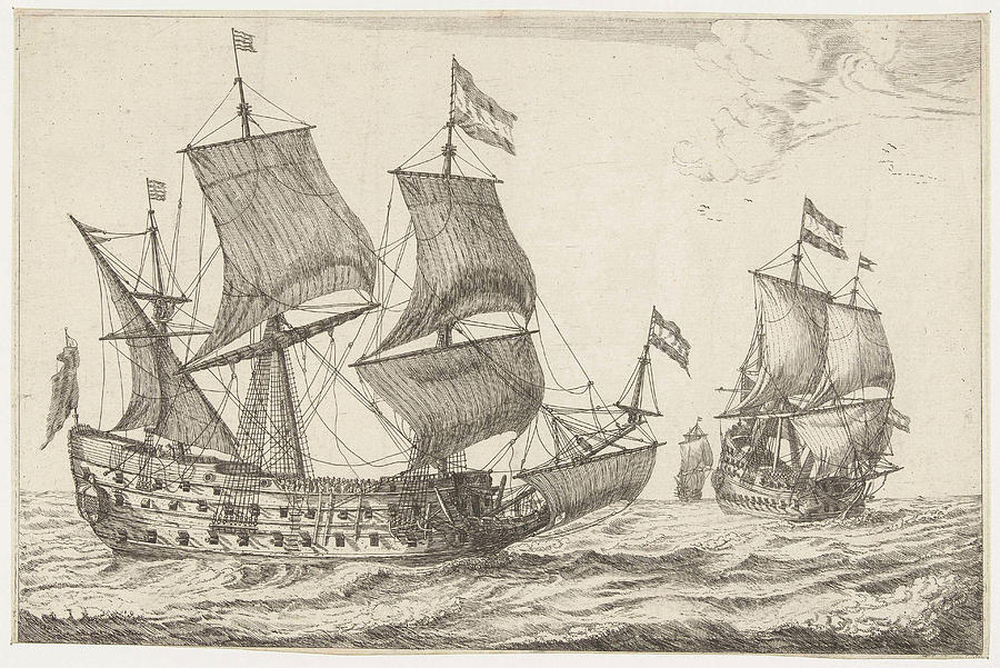 Two Large Warships, Print Maker Anonymous Drawing by Anonymous And ...