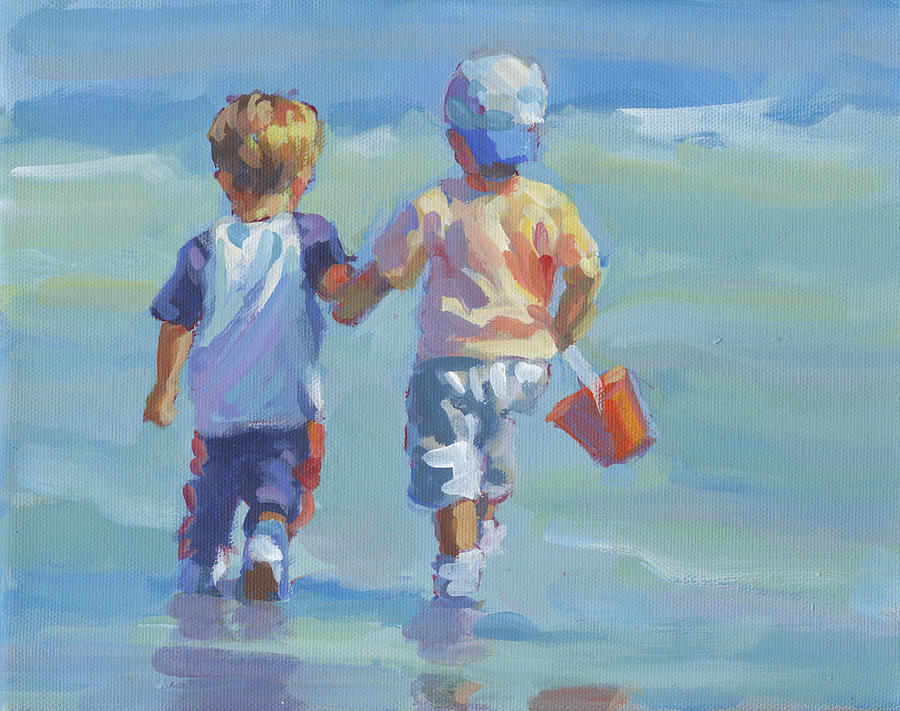 Two Little Beach Boys Painting by Lucelle Raad