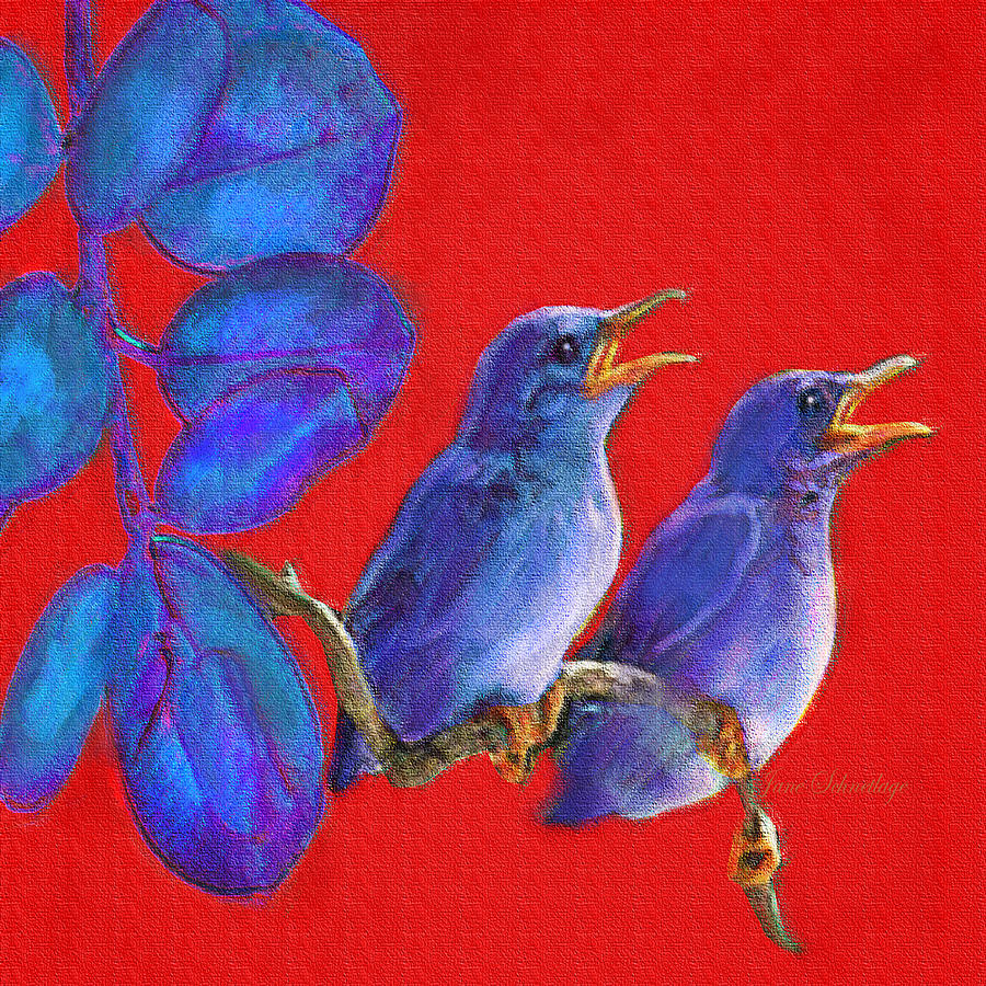 Two Little Birds In Red Digital Art by Jane Schnetlage