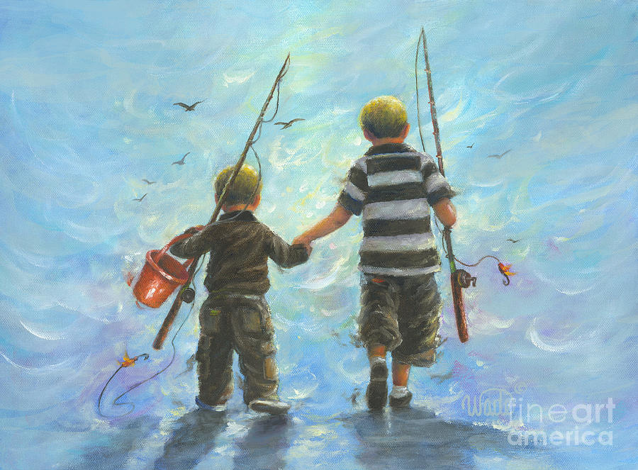 Two Little Boys Going Fishing Painting by Vickie Wade