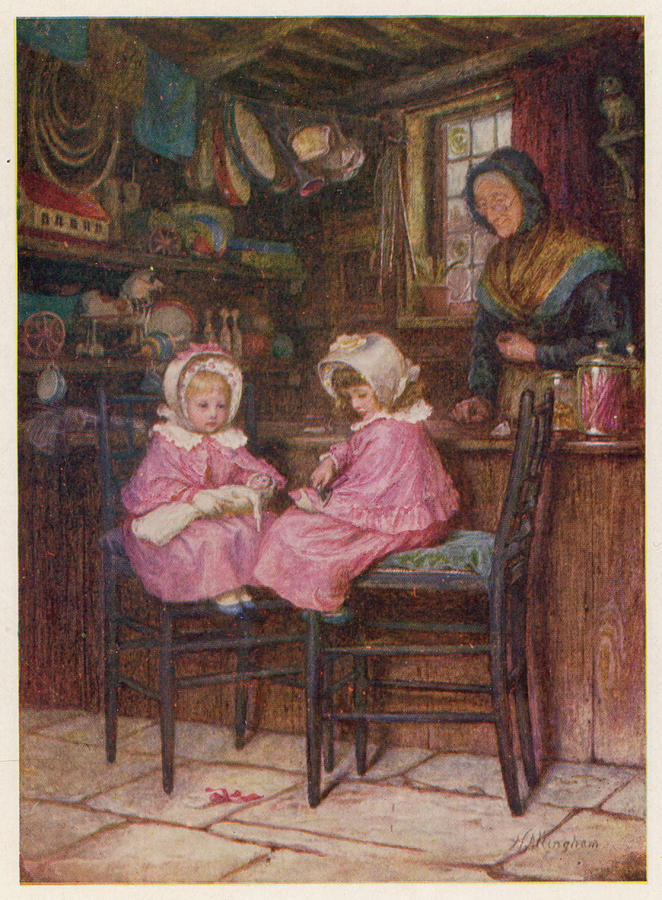 Two Little Girls, Dressed In Pink Drawing by Mary Evans Picture Library ...