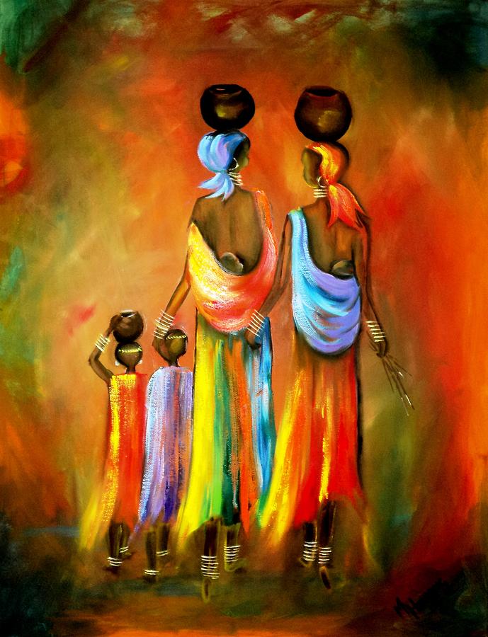African Women Painting - Two little girls by Marietjie Henning