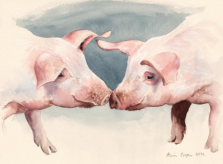 Two Little Piggies Painting by Alison Cooper