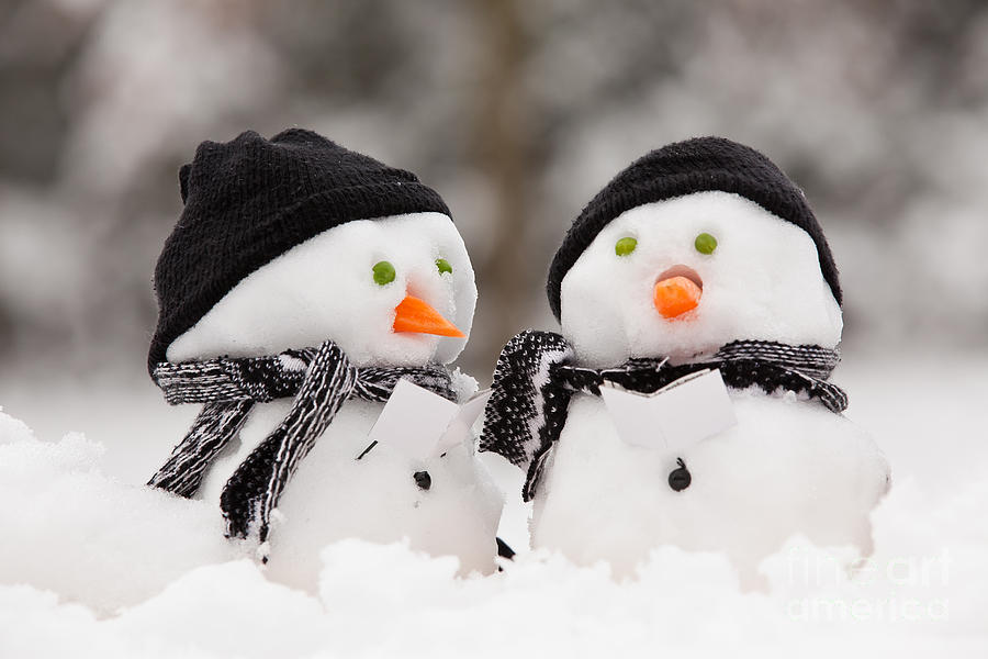 Two little snowmen Photograph by Simon Bratt