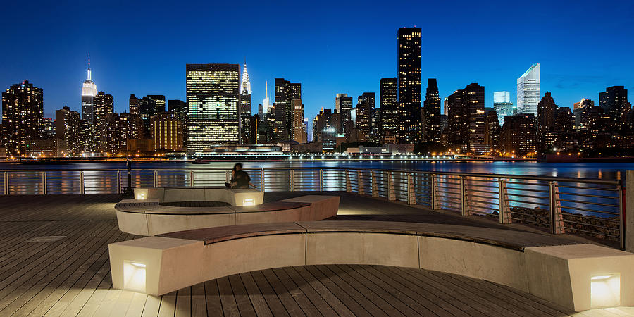 two lovers enjoying NYC Skyline from Gantry State Park at Night Photograph by David Giral