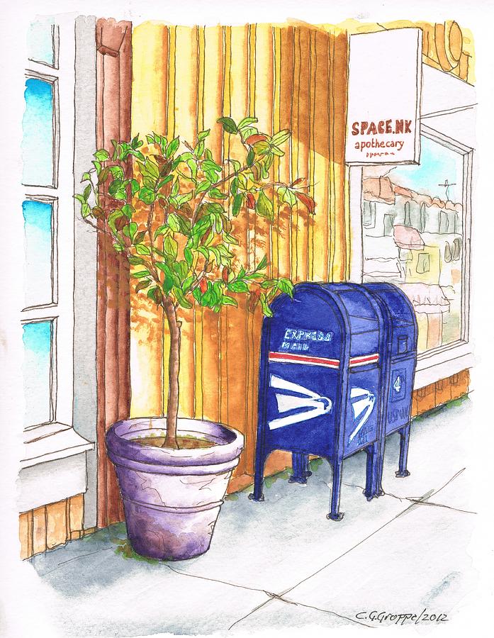 Two mail boxes and a tree in-Santa Monica - California Painting by Carlos G Groppa
