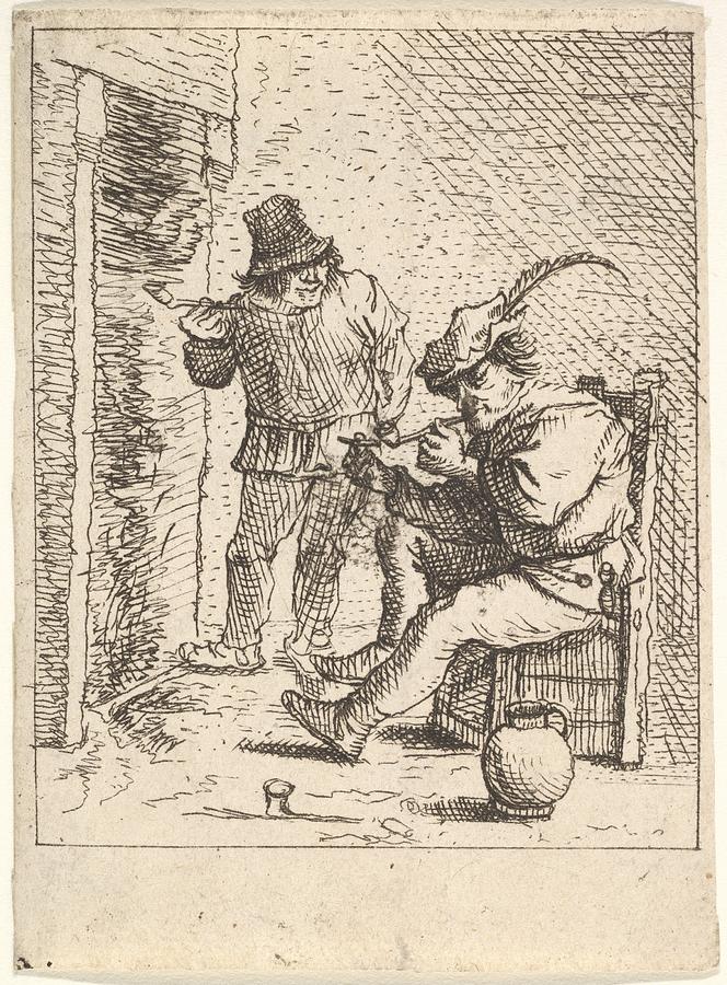 Two Male Peasants Holding Pipes Drawing by After David Teniers the ...