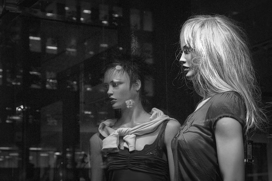 Two Mannequins in shop window display Photograph by Randall Nyhof