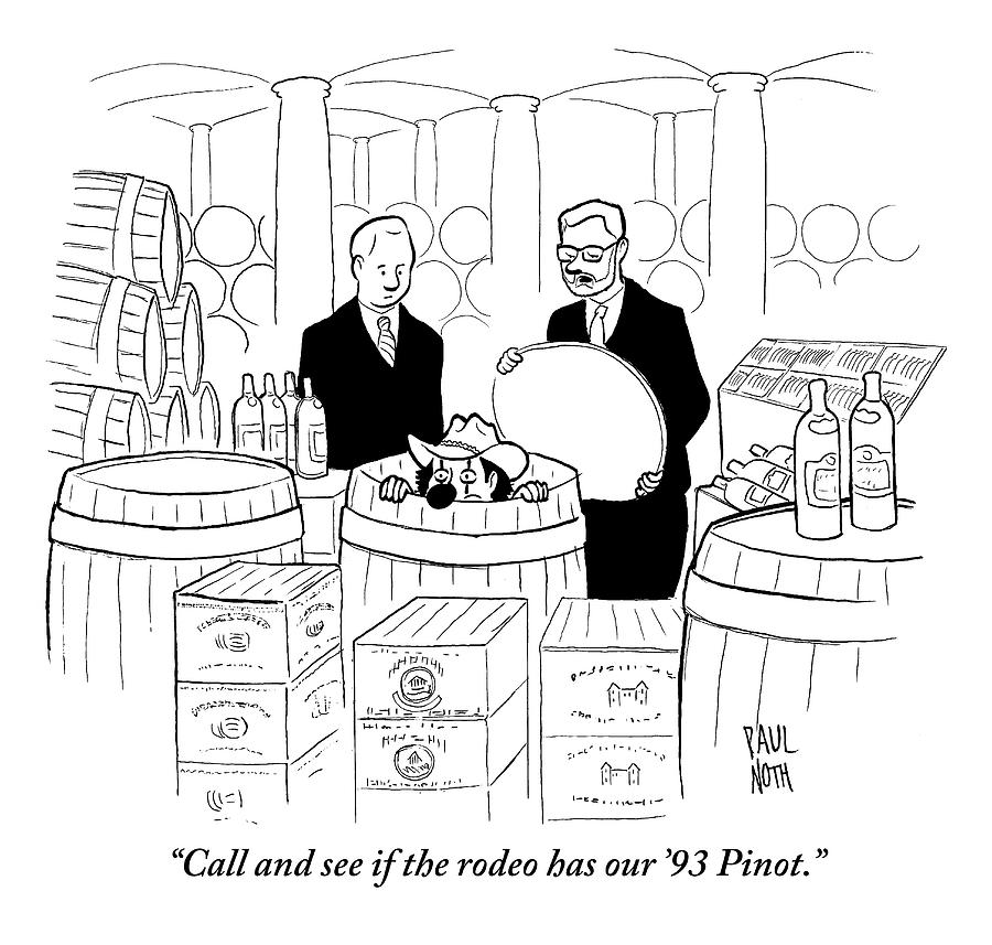 Two Men In A Wine Cellar Find A Clown In One Drawing by Paul Noth