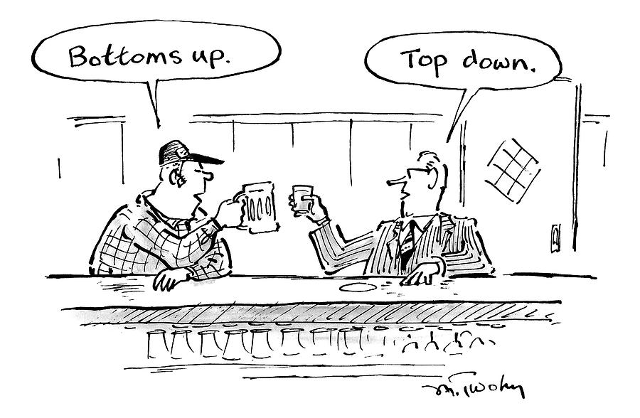 Two Men In Bar Toasting Their Drinks Drawing by Mike Twohy