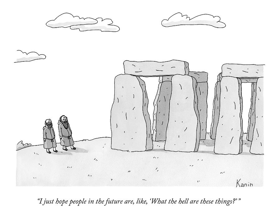 Two Men In Robes Chat Beside Stonehenge Drawing By Zachary Kanin