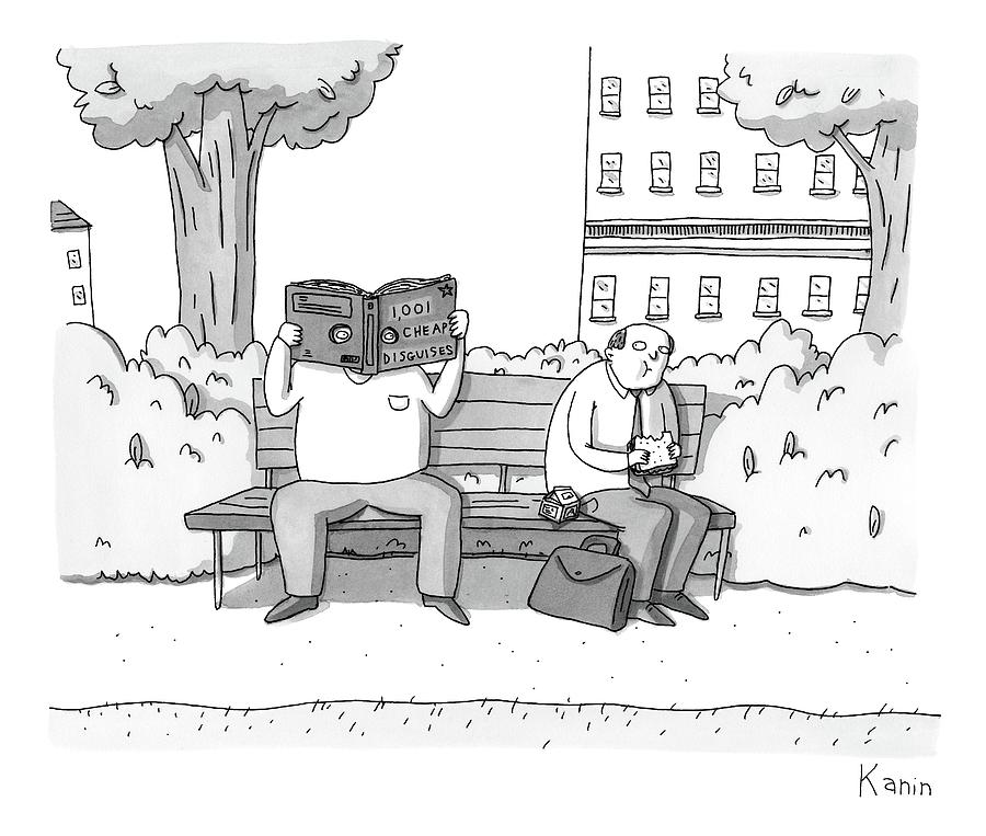 Two Men On A Bench One Is Eating A Sandwich Drawing By Zachary Kanin