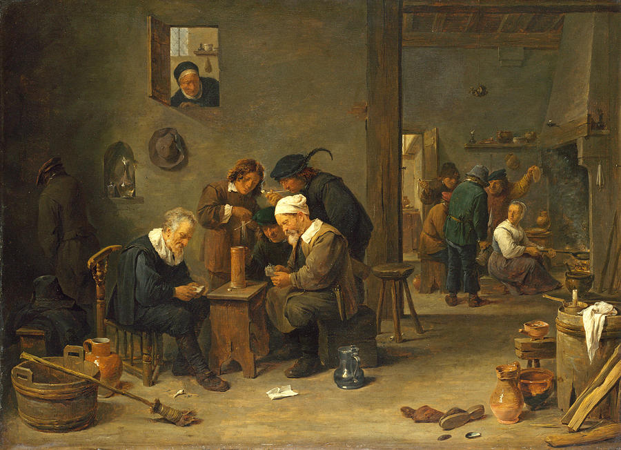 Two Men playing Cards in the Kitchen of an Inn Painting by David Teniers the Younger
