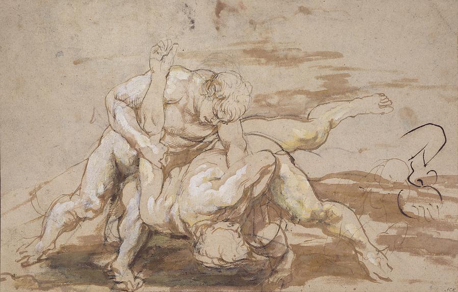 Athlete Drawing - Two Men Wrestling by Peter Paul Rubens