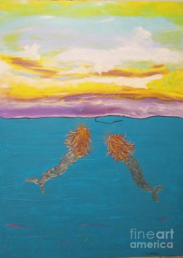 Two Mermaids Painting by Christal Kaple Art