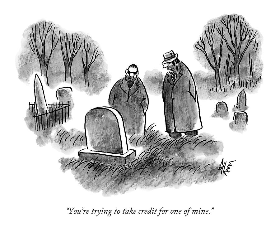 Two Mobsters / Gangsters Stand By A Grave Drawing by Frank Cotham