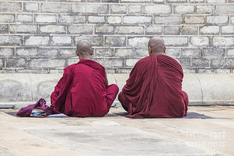 Two monks praying Photograph by Patricia Hofmeester