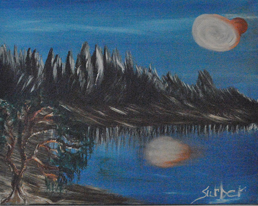 Two Moons that Meet in the Night Painting by Suzanne Surber