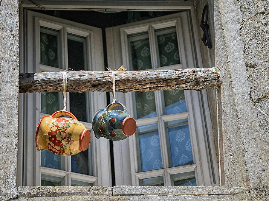 Mug Photograph - Two Mugs in a Window by Sandra Anderson