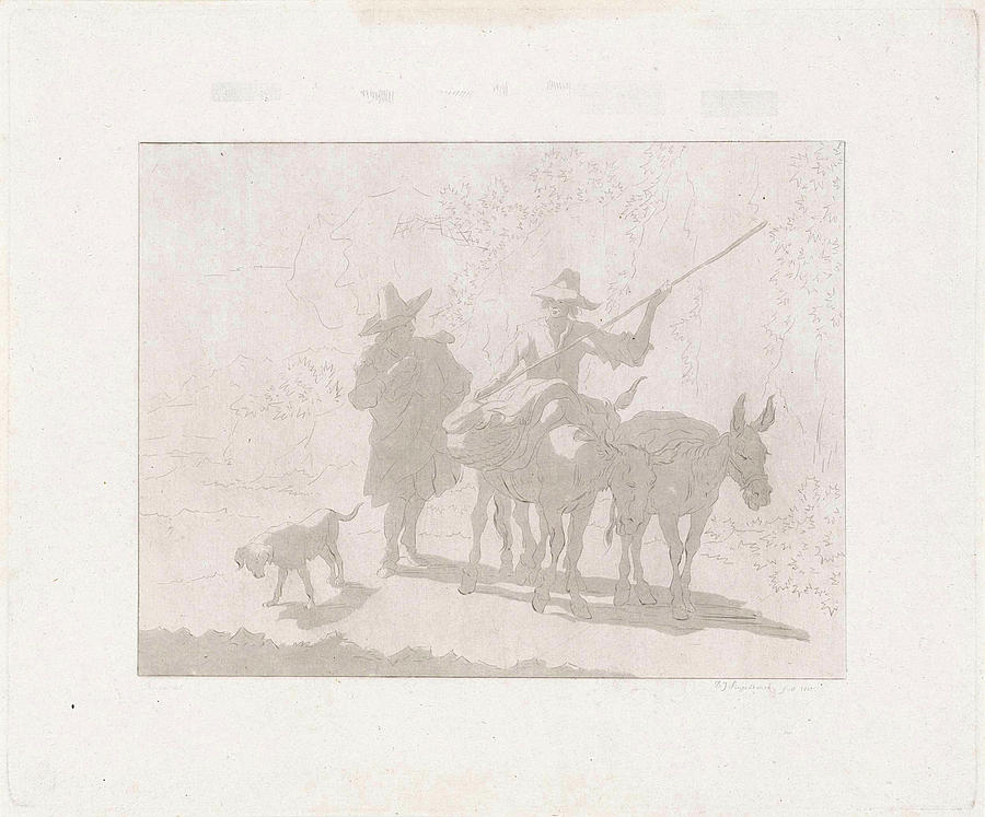 Two Mule Drivers With A Dog, Diederik Jan Singendonck Drawing by ...