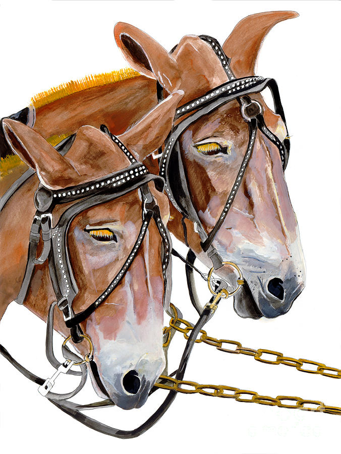 Two Mules - Enhanced Color - Farmers Friend Painting by Jan Dappen