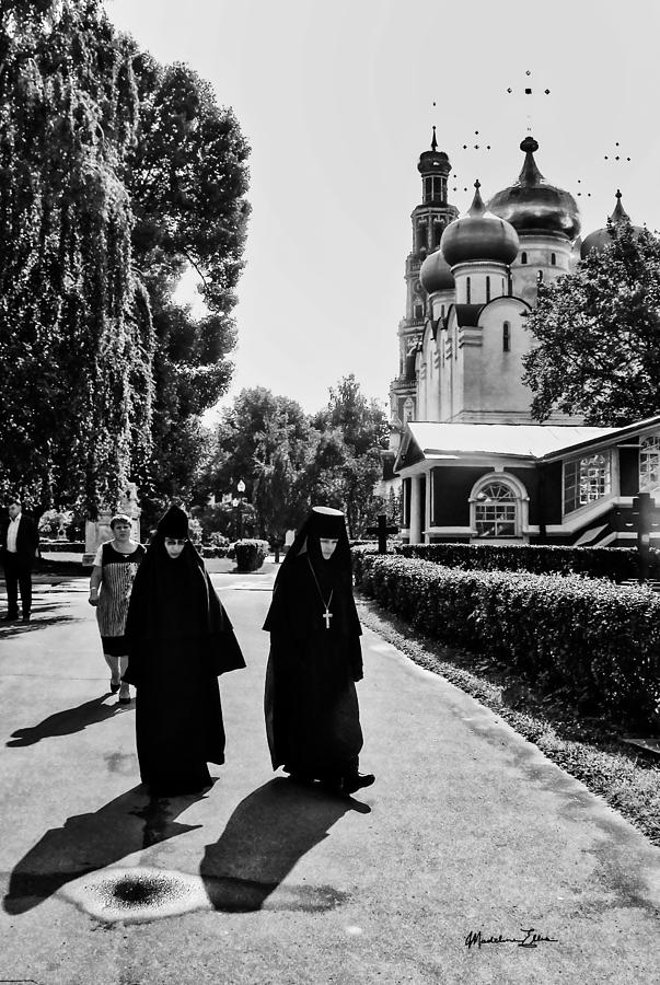 Two Nuns- black and white - Novodevichy Convent - Russia Photograph by Madeline Ellis